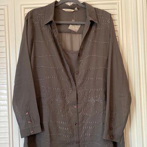 Soft Surroundings Sheer Embroidered Blouse (L) NEW